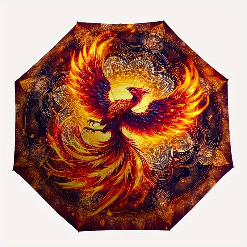 1pc Phoenix Mandala ArtworkUmbrella with Plastic Handle,Suitable for All Seasons Home Travel Outdoor UmbrellaB1772