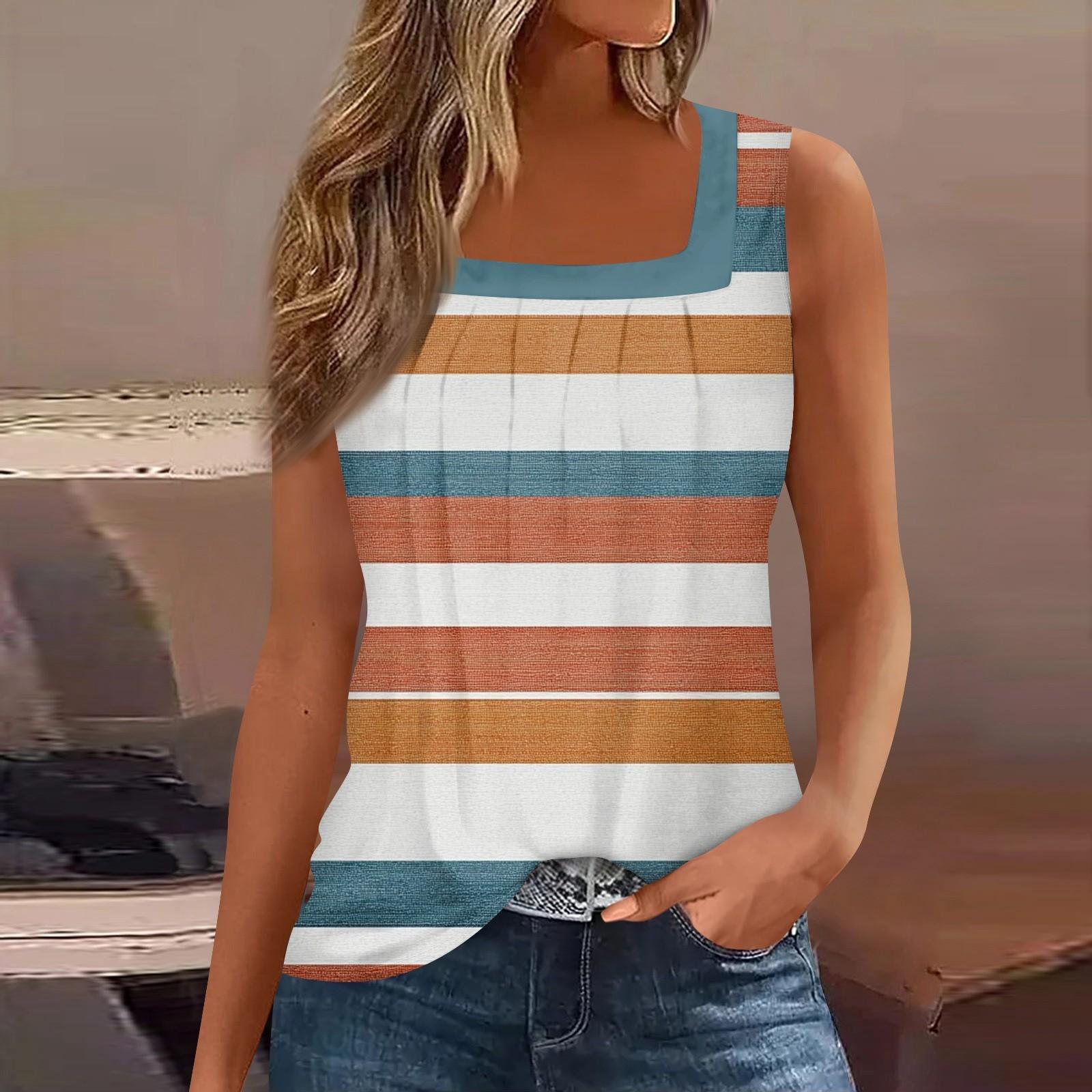 

Майка с квадратным воротником, женская футболка с принтом, повседневная свободная рубашка без рукавов XL арбуз красный