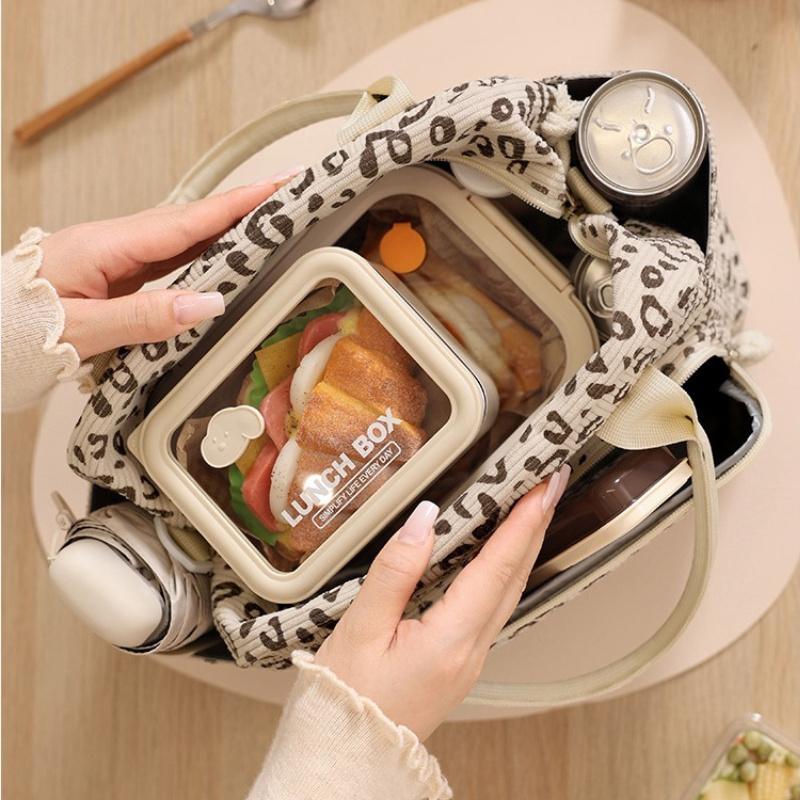 Floral Corduroy Lunch Bag Printed Food Handbags Portable Thermal Lunch Box Bag Waterproof Office Cooler Ice Insulated Case