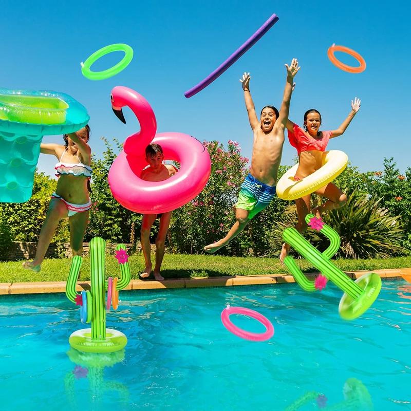 Inflatable Cactus Ring Toss Game Set Floating Swimming Pool Toys Hawaiian Summer Pool Beach Party Decorations Game Supplies