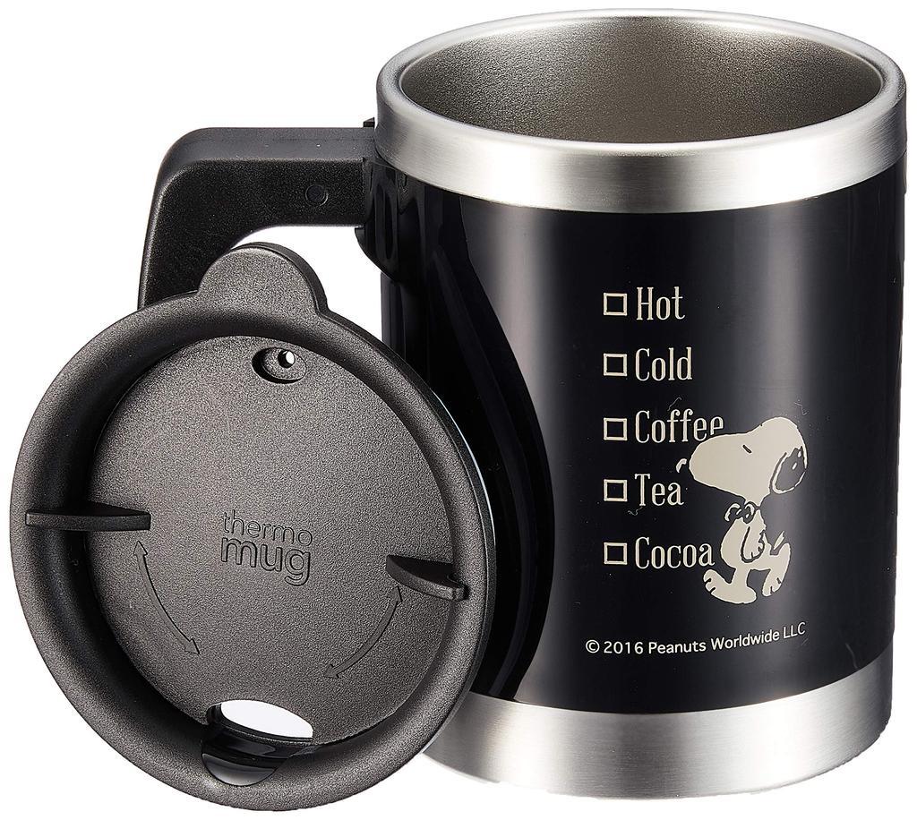 Snoopy Stainless Steel Mug THERMO 400ml Black "PEANUTS MUG"