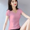 Women's Slim Fit White Cotton Short Sleeve T-Shirt - Round Neck, Summer/Spring Style