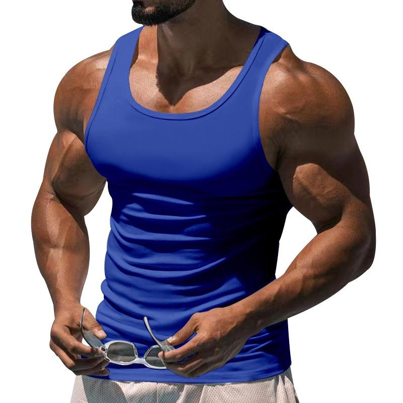 Men Solid Color I Shaped Fitness Training Gym Workout Sports Sleeveless Tank Top