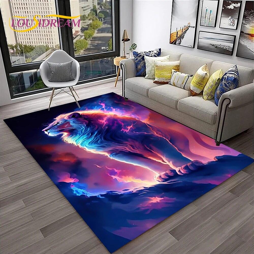 Cartoon Lion Animals Dream 3D Carpet Rug for Home Living Room Bedroom Sofa Doormat Decor,Kid Play Area Rug Non-slip Floor Mat