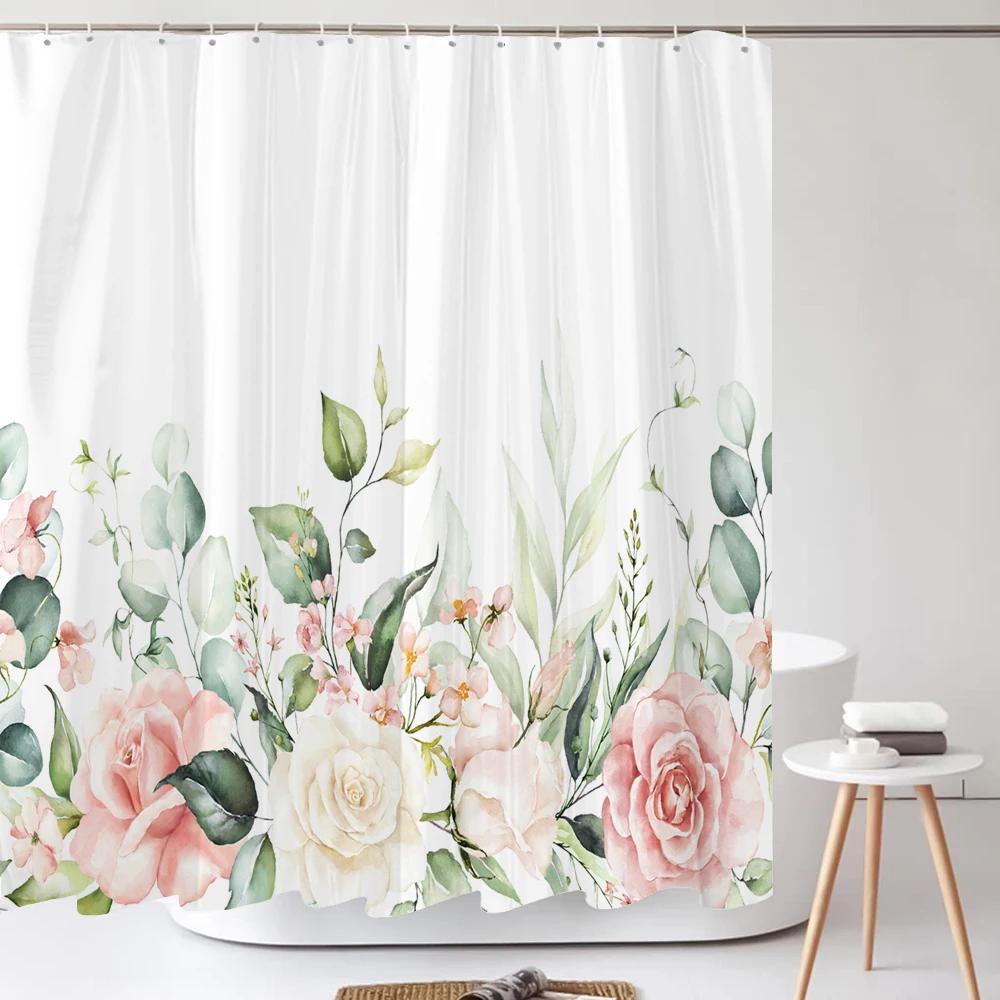 Shower Curtain Nordic Style Fresh Plant Flower Leaf 3D Printing Shower Curtains Polyester Waterproof Home Decor Curtain 180x180
