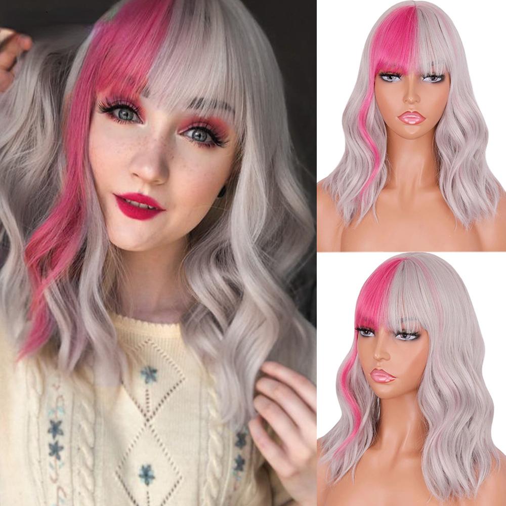 MERISIHAIR Brązowe krótkie peruki Bob Wave z grzywką Blond dla kobiet Naturalne odporne na ciepło syntetyczne peruki Codzienne noszenie Cosplay Kręcone włosy