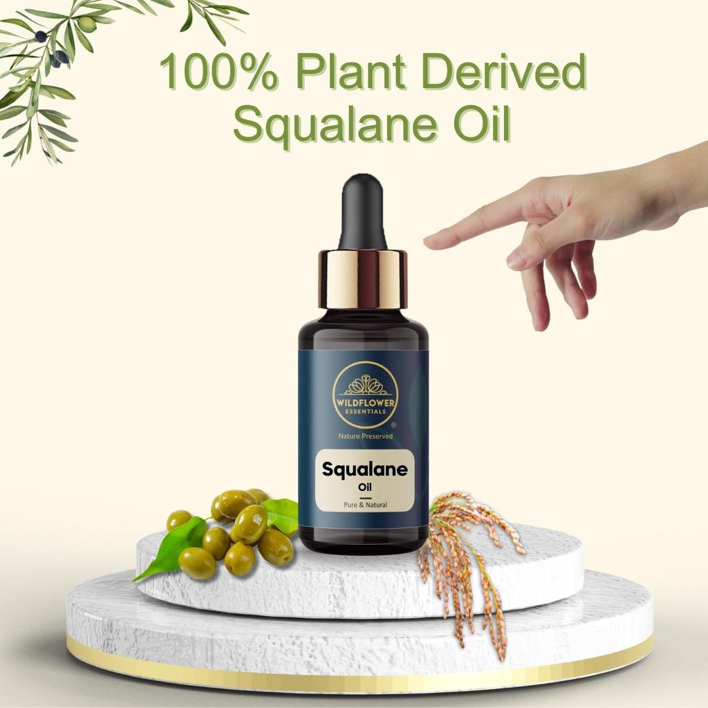 Wildflower Essentials Natural Squalane Oil for Face, Skin Hydration, Moisturisation for Dry Skin, Non-Comedogenic 15ml