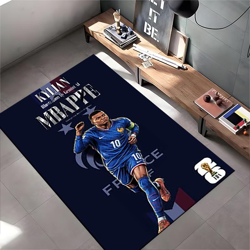 Sports Area Rug, Kylian Mbappe France 10 World Cup 2026 Blue Poster, Fan Cave Decor, Non-Slip Mat