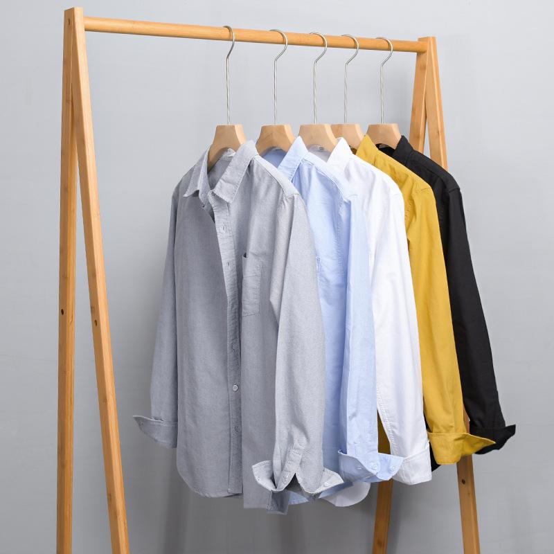 Men's Oxford Woven Long Sleeve Shirt Cotton Casual Simple Matching Solid Color Shirt Slim White Shirt Fashionable Men