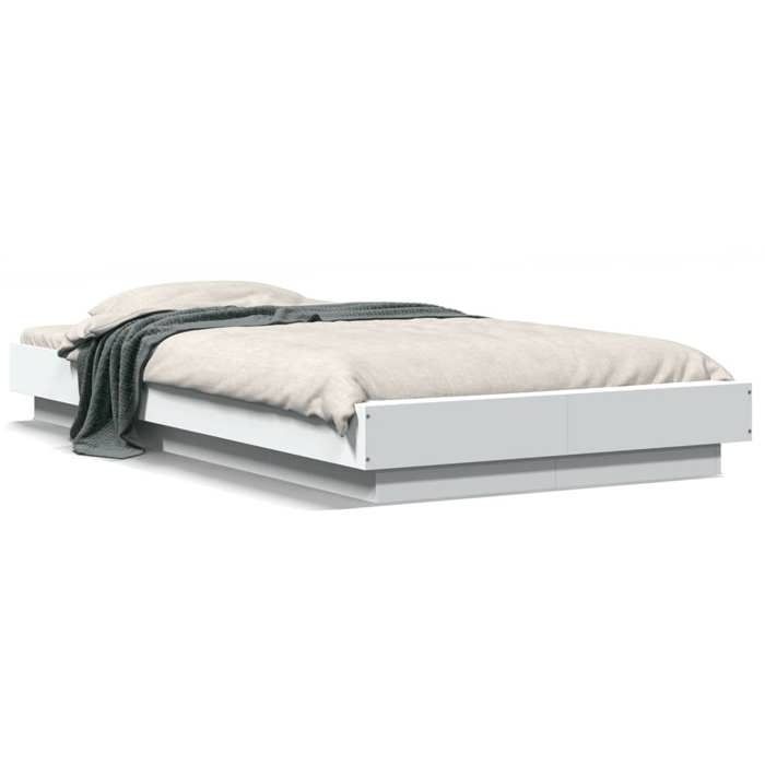 VidaXL Bed Frame with LED Lights White 100x200 Cm Engineered Wood, Bedroom Furniture, Slatted Base, Bed of 3281112