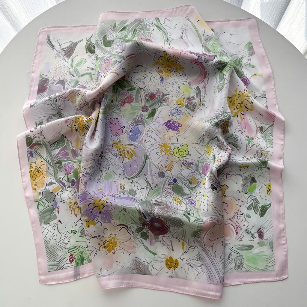 Imitation Silk Square Scarf For Women Floral Printed Scarves Bandanas Luxury Hijab Neckerchief Elegant Beach Shawl Wraps