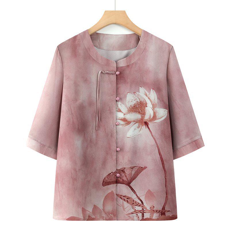 

Stylish Summer Outfit Set for Elderly Women - Mid-Sleeve Shirt for Grandma 5XL (Recommended 142-160 jin)