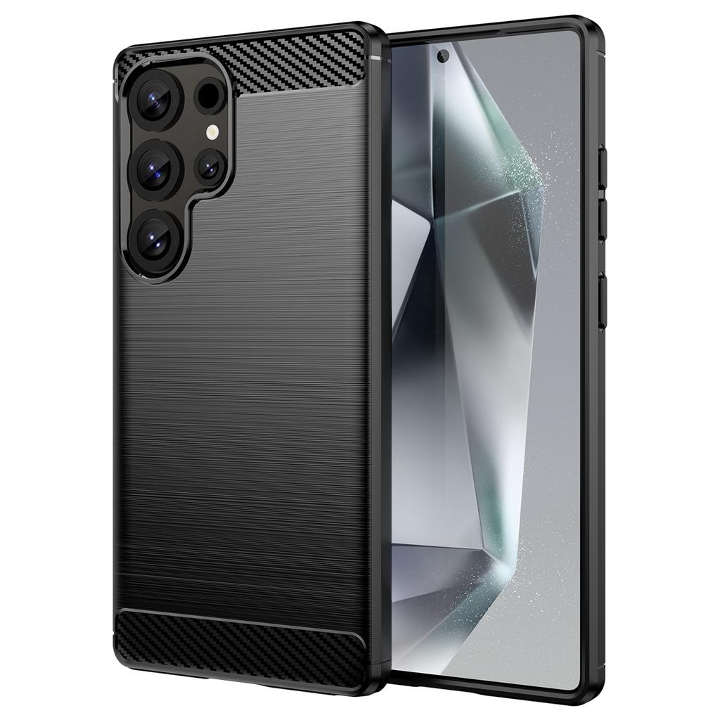 For Samsung Galaxy S25 Ultra Case Carbon Fiber Texture TPU Brushed Phone Cover