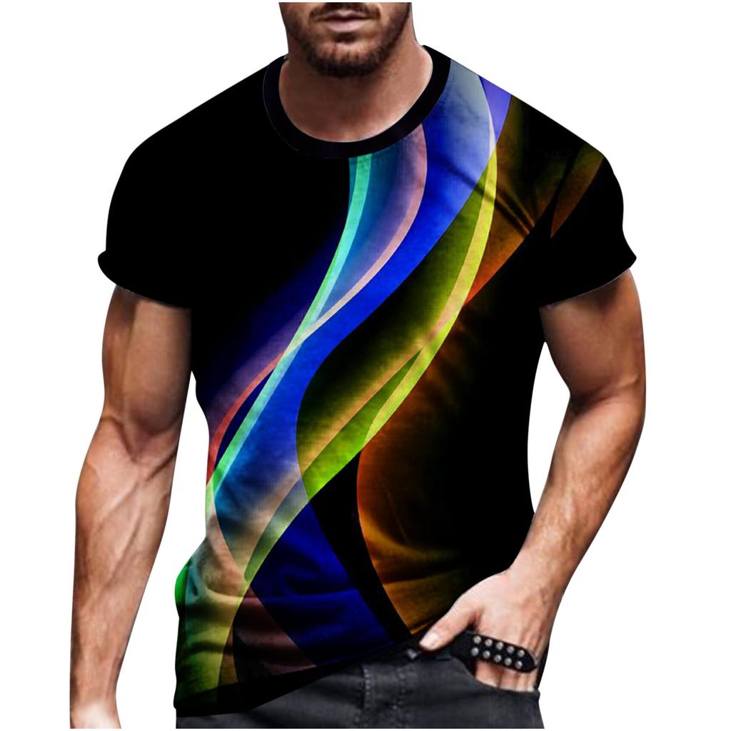 Summer Round Neck 3D Line Print Top Fashionable Casual Short Sleeved Men's T-shirts