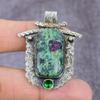 Ruby Fuchsite,Diopside Lab-Created Handmade 925 Sterling Silver Pendant 2" P2j70