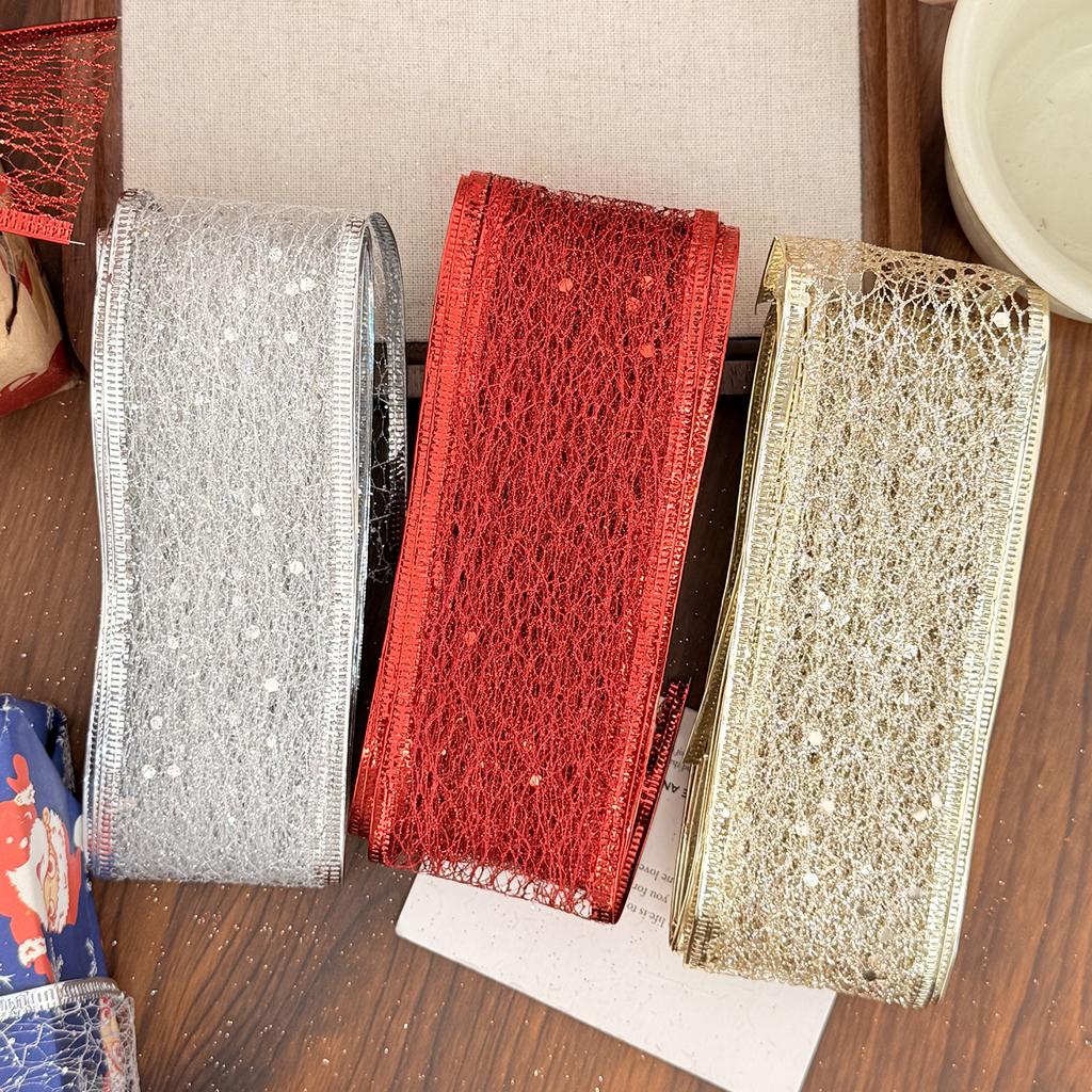 Christmas Ribbon Bronzing Ribbon Gift Packaging Tape Hollow Out Shiny Gold Silver Red Ribbons Wedding Xmas Tree Home Party Decor
