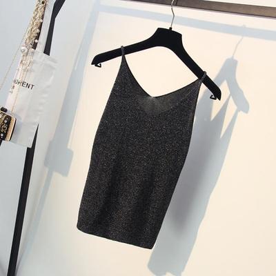 Summer Sexy Halter Women V-neck Slim Silk Knit Vest Wear Sleeveless T-shirt Fashion Slim Down Shirt Top
