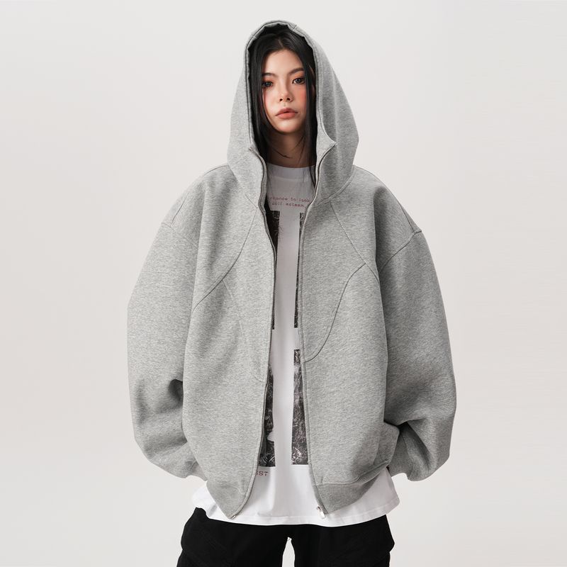 

Bwka Американский Тяжелый Вес Деконструктивный Кардиган с Капюшоном Женский Мужской Осень и Зима на Флисовой Подкладке Утолщенный Лоскутный Стильный Короткое Пальто Melange gray M