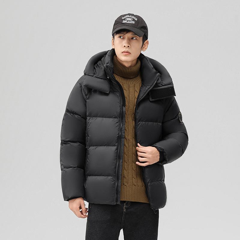 Piumino Uomo Invernale Piuma d'Anatra Bianca con Cappuccio Antivento Caldo Giacca Moda Coppia Versatile Top