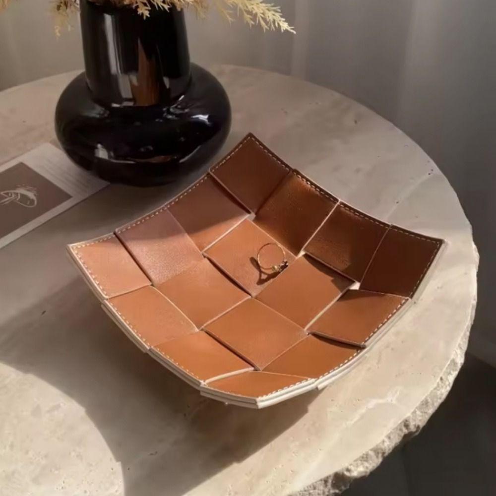 Waterproof Leather Woven Storage Tray Multi-functional Entrance Key Tray Jewelry Plate  Tea Table