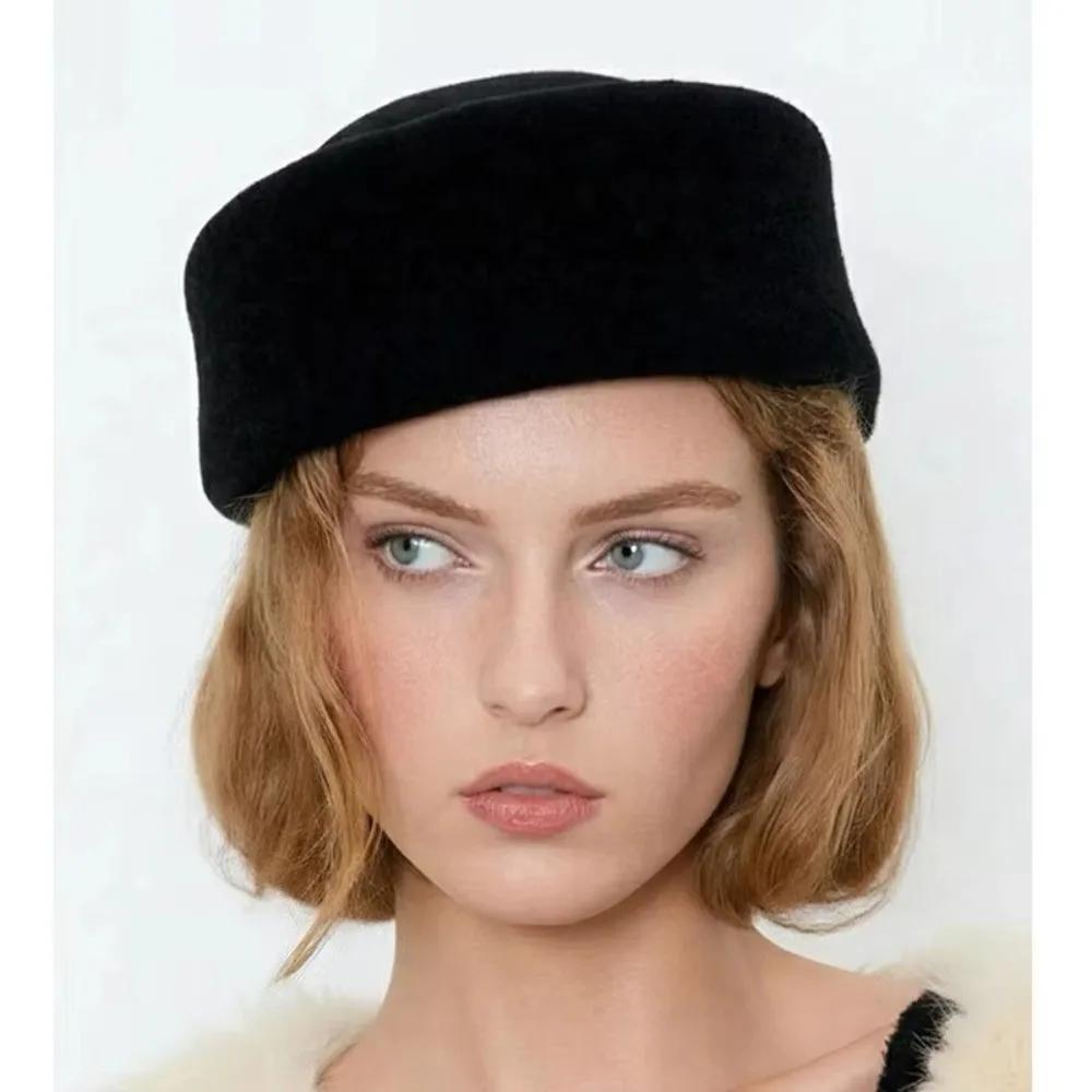 Fashion 100% Wool Top Hat Elegant Formal Fedoras Hats Retro Hard Top Flat Millinery Berets Winter