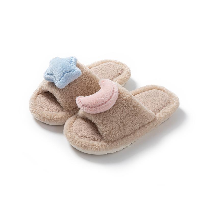 Xingyue open plush slippers contrasting colors European and American plush slippers warm home cotton slippers