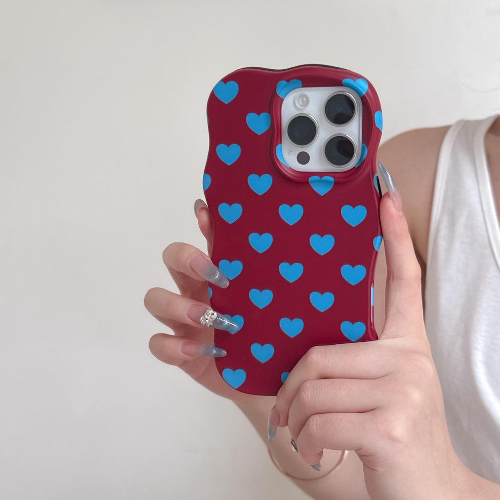 Korean Style Small Heart Frosted Wavy Phone Case for iPhone 16 Pro Max/17/15/14