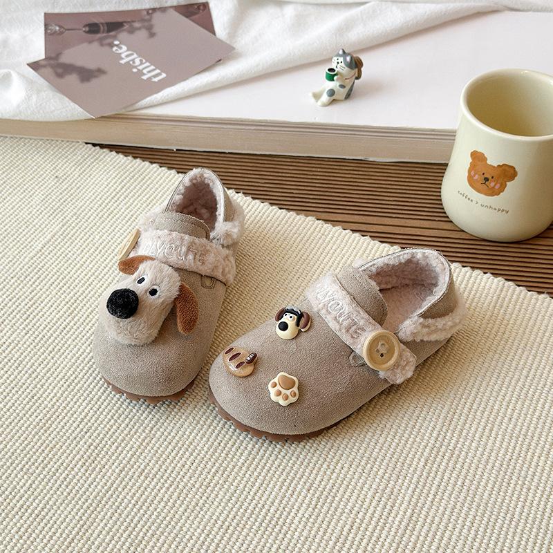 Girls' plush puppy doll Birkenstock cotton shoes, new winter style, plush-lined boys' warm shoes