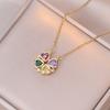 Women's Japanese Korean Folding Fashion Two-Wearing Four-Leaf Flower Heart-to-Heart Clavicle Necklace Zircon Copper Water-Wave