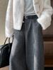 Women's Retro Plaid Wool Cropped Wide-Leg Pants - 80% Wool, Thickened for Winter