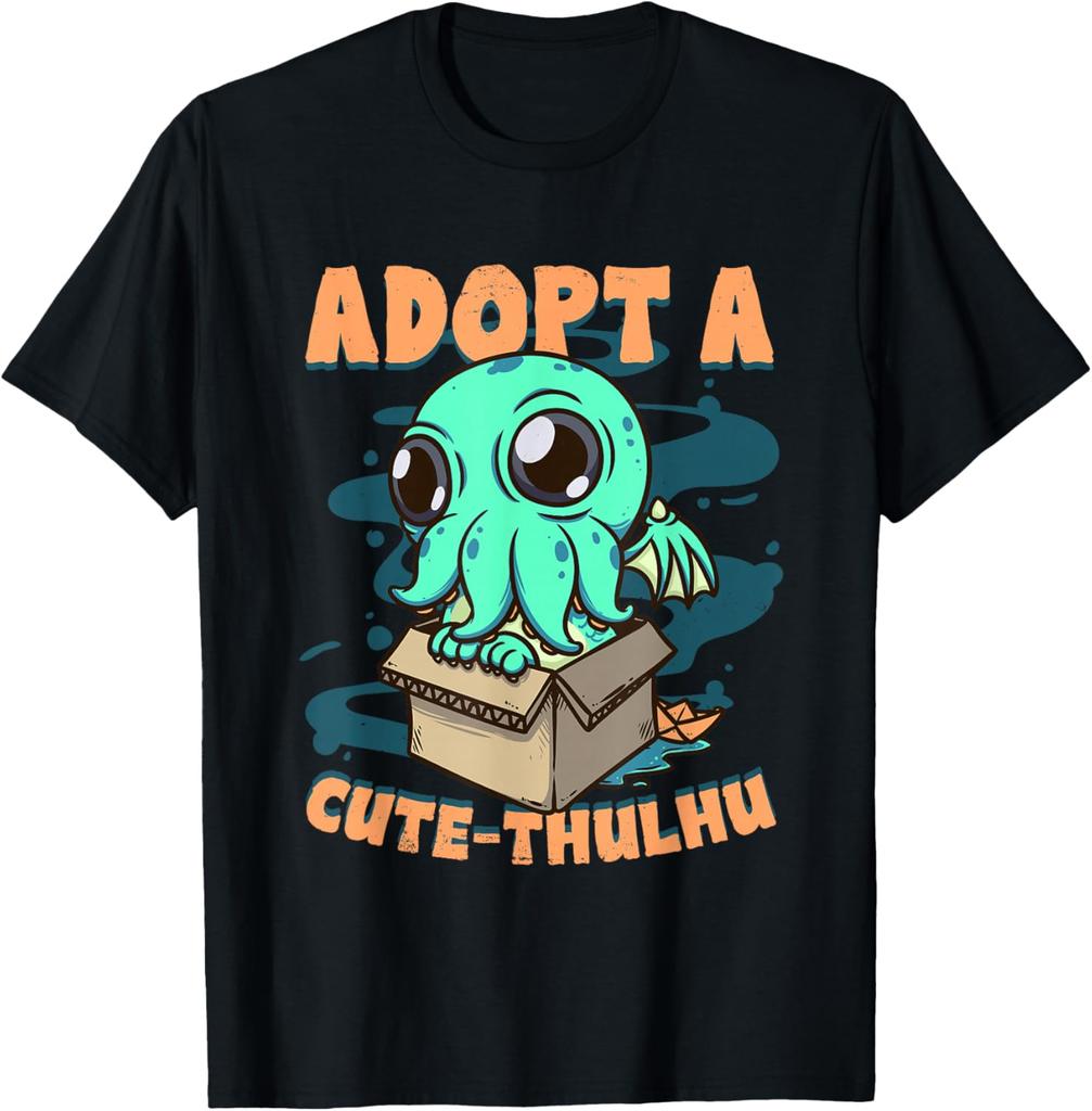 Adopt A Cute Cthulhu Kawaii Octopus Monster Graphic Tee Casual Cotton T-Shirt