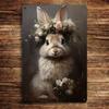 Vintage Rabbit Metal Wall Art Retro Floral Tin Sign Home Bar Decor Easter Bunny 12x8 Inch