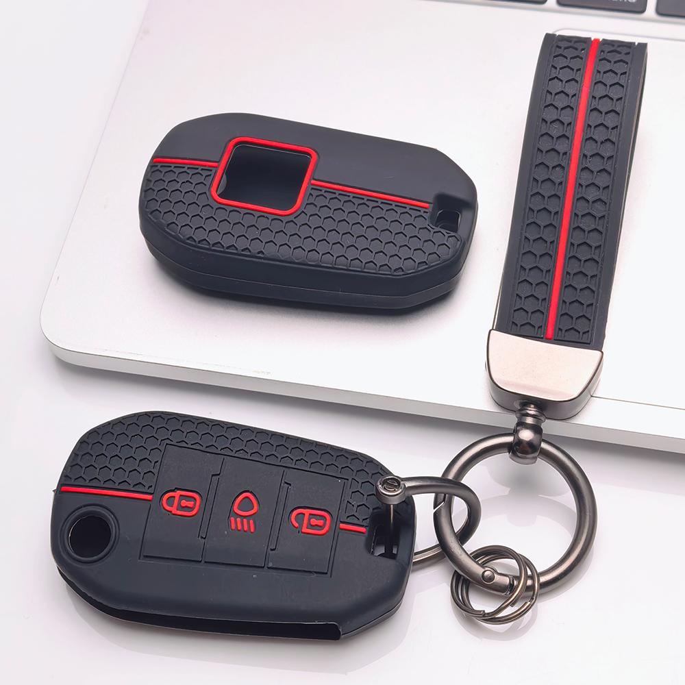 Key Fob Cover for Peugeot 3008 5008 208 301 308 C1 C2 C3 with Keychain Anti-Scratch Surface Shockproof Structure Soft Grip Texture