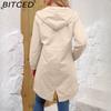 BITCED Autumn/Winter Water-Repellent Hooded Trench Coat Women's Casual Long Coat Loose Fit Plus Size Outdoor Rainwear