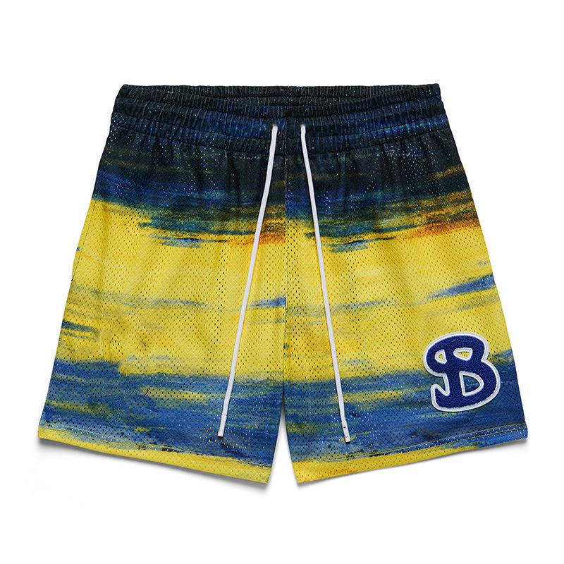 

BKTSQD Мужские спортивные шорты из сетки с быстрой сушкой - Американский трендовый стиль масляной живописи, Дышащие, Высококачественные, Летняя одежда XXL жёлтый/синий