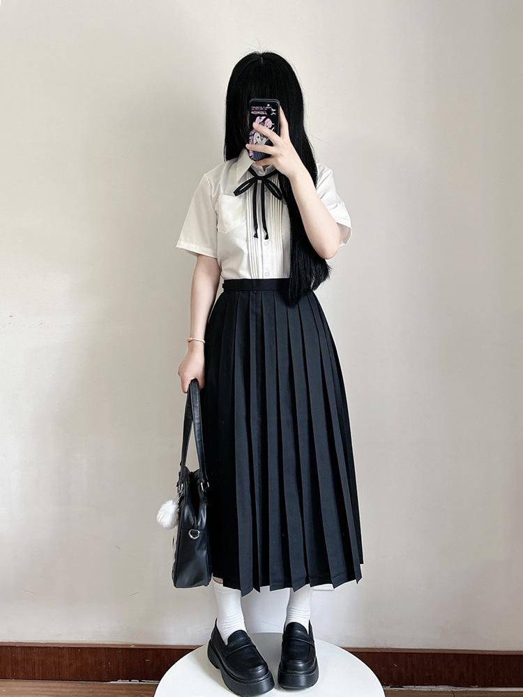 Women's Original Solid Color Pleated Skirt: Short, Medium, and Long Options for Student Graduation Photos