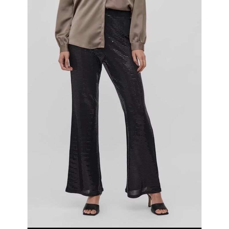 

Single Fashion Temperament High Waist Slim Looking Sequin Simple Black Adult Lady like Woman Beautiful Stylish New Arrival Wide Leg Women s Trousers Black M