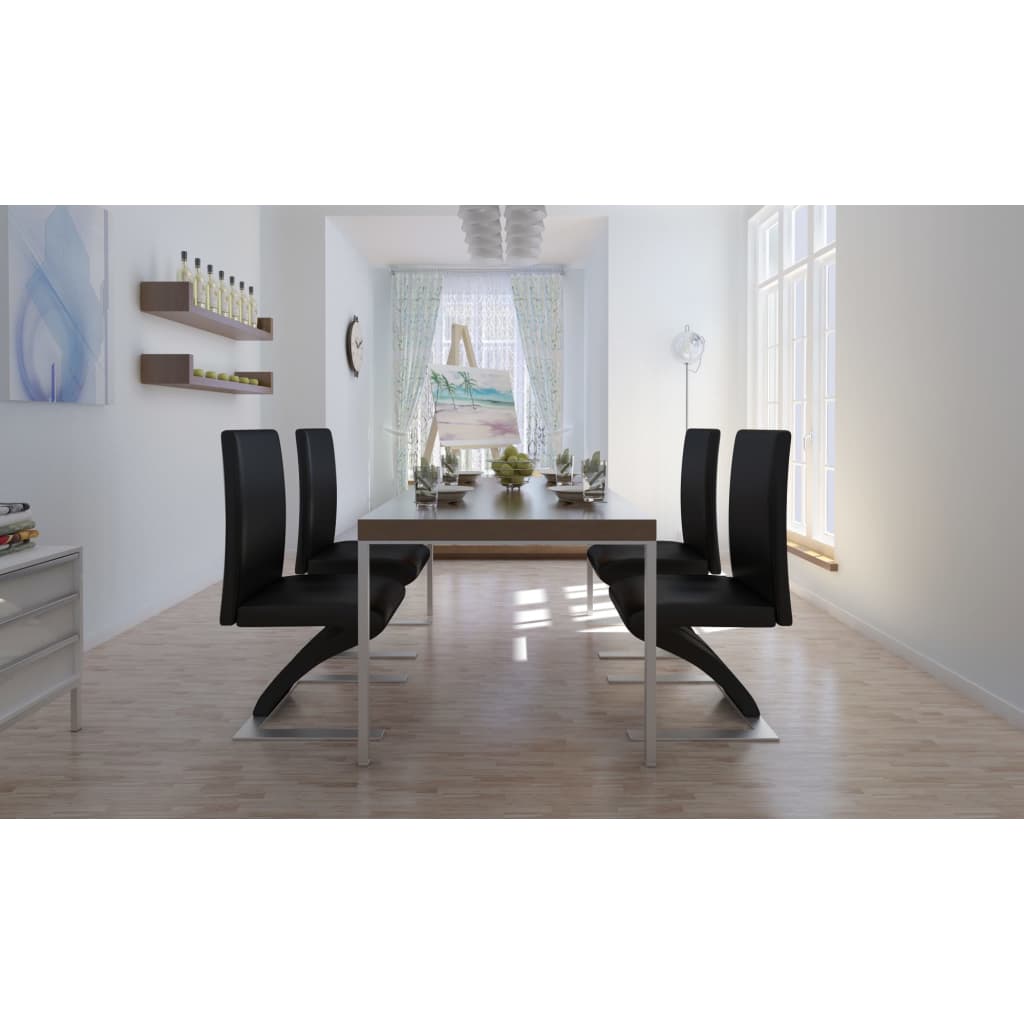 Esstischstühle, 4 Stück, Schwarz, Kunstleder