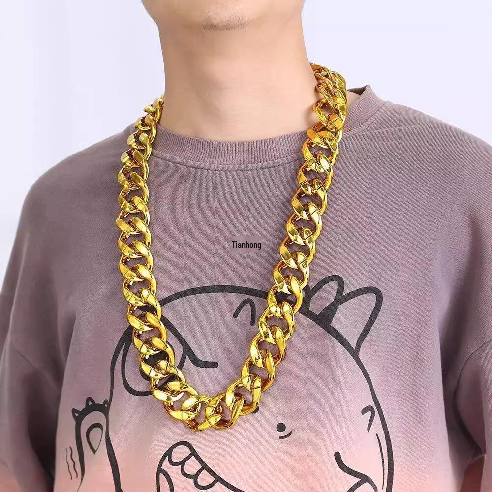 Kids Hip Hop Dance Necklace: Fun Gold Chain for Boys & Girls, Perfect for Jazz Dance & Trendy Outfits