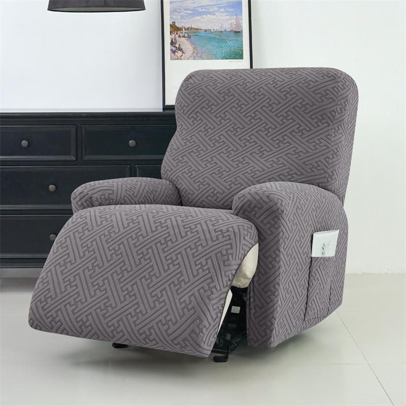 4Pcs/set Jacquard Recliner Sofa Cover Stretch Armchair Slipcovers Solid Color Non-Slip Couch Slipcovers for Home Office Decor
