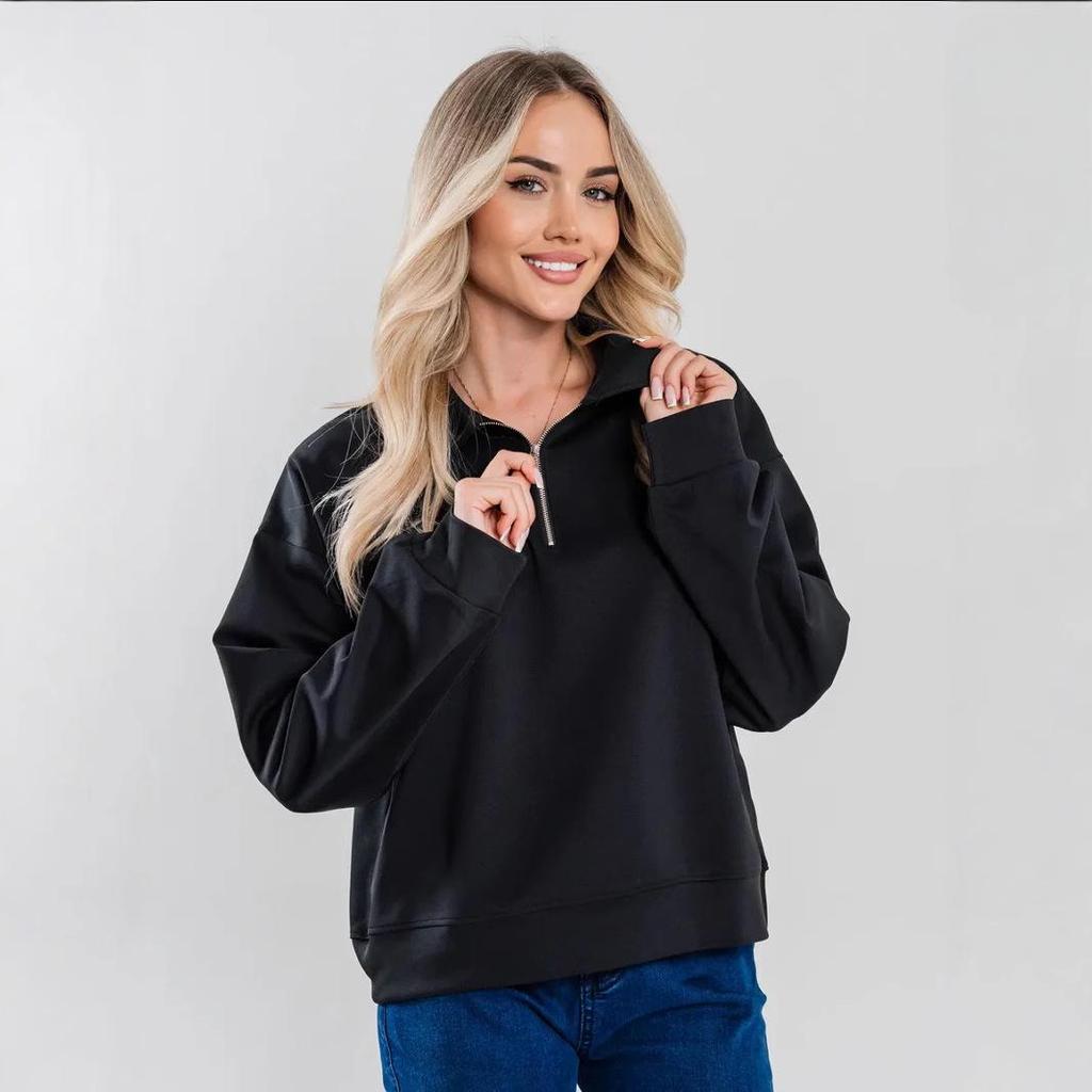 European & American Oversized Warm Lapel Half-Zip Solid Color Hoodie Jacket