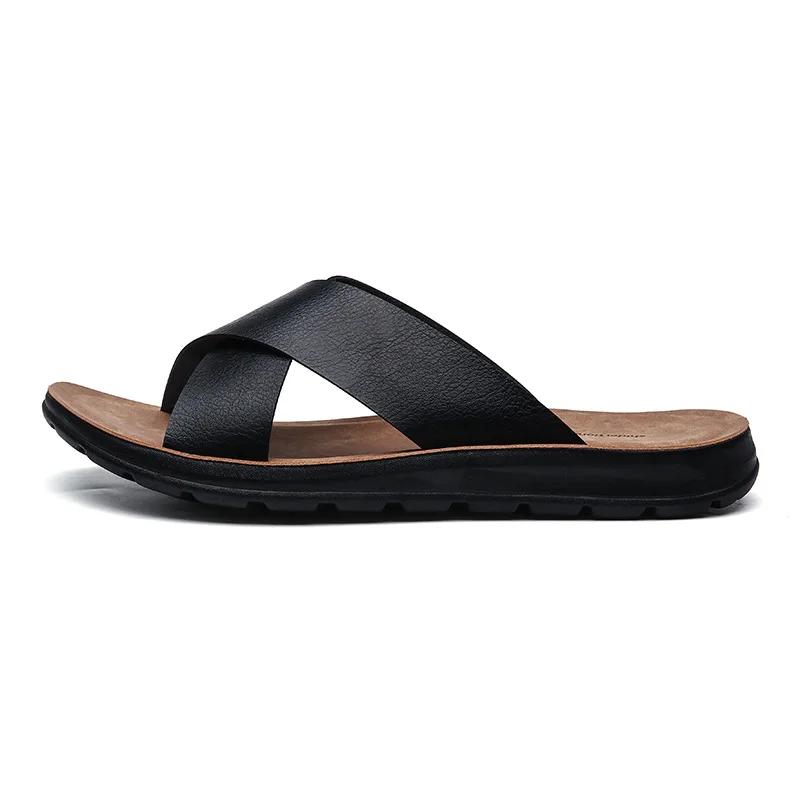 Fashion Slippers for Men Italian Leather Slippers Summer New Beach Shoes for Men Fashion Outdoor Casual Flat Slippers Big Size47 Slides
