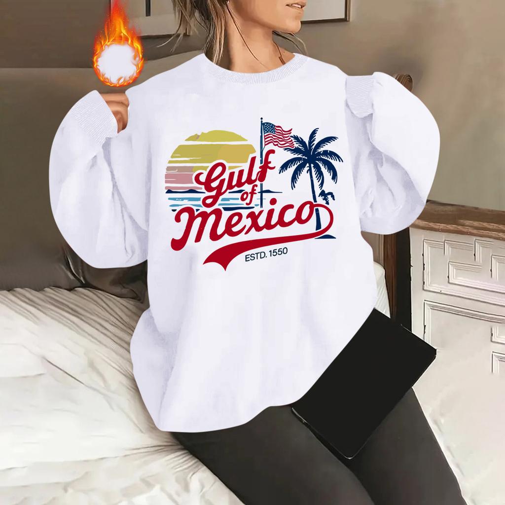 Unisex Offset Printed Round Neck Loose Long Sleeved Sweatshirt