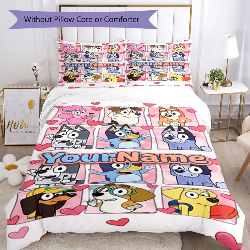 Bluey 45 Customize Your Name Bedding Set Breathable Duvet Cover with Pillowcases Home Decoration Birthday Gift