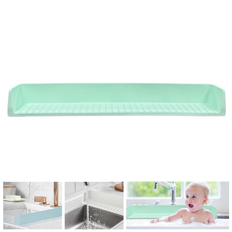 Bathtub Splash Guard For Kids - Silicone Tub Side Shelf For Extra Play Space, Large Bath Toy Tray Holder