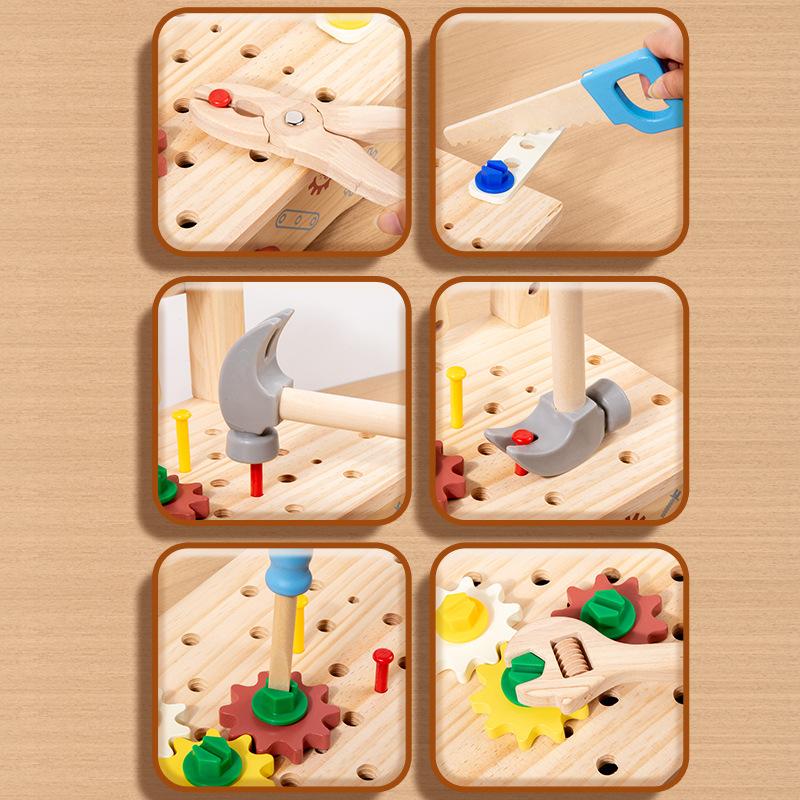 Workshop Tool Bench for Toy Play Workbench Wooden Tool Bench Workbench with Tools Set Wooden Construction Bench Toy for Boy Kids