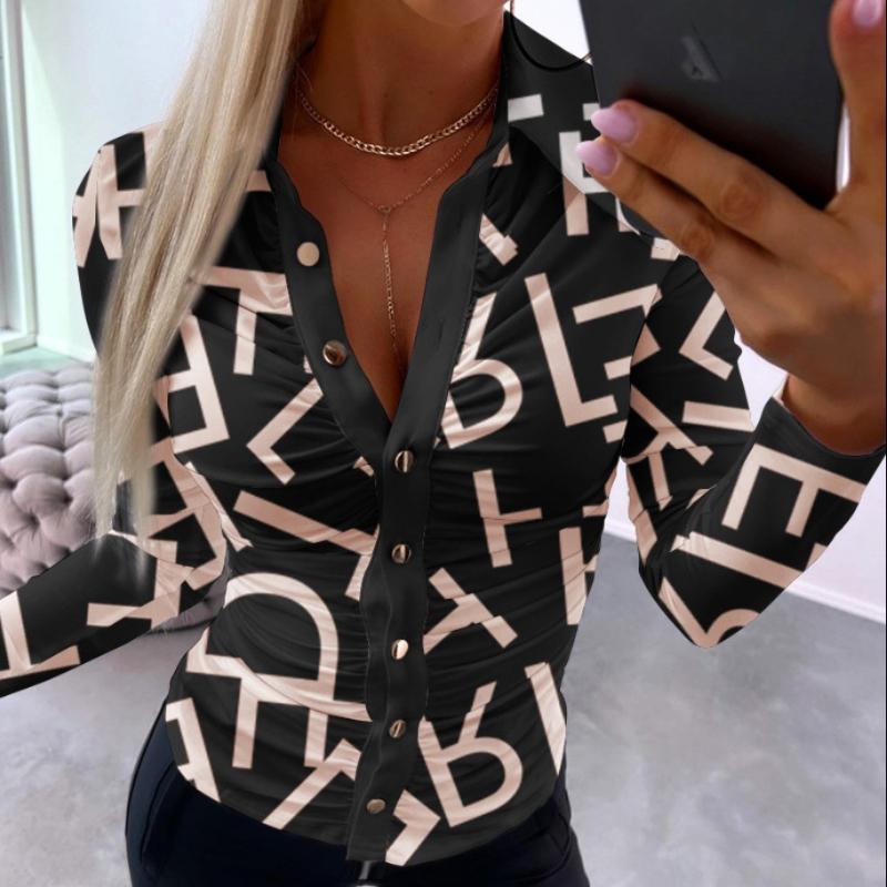 

GMXIA Женские модные повседневные летние блузки и рубашки с длинным рукавом с воротником-поло XXL