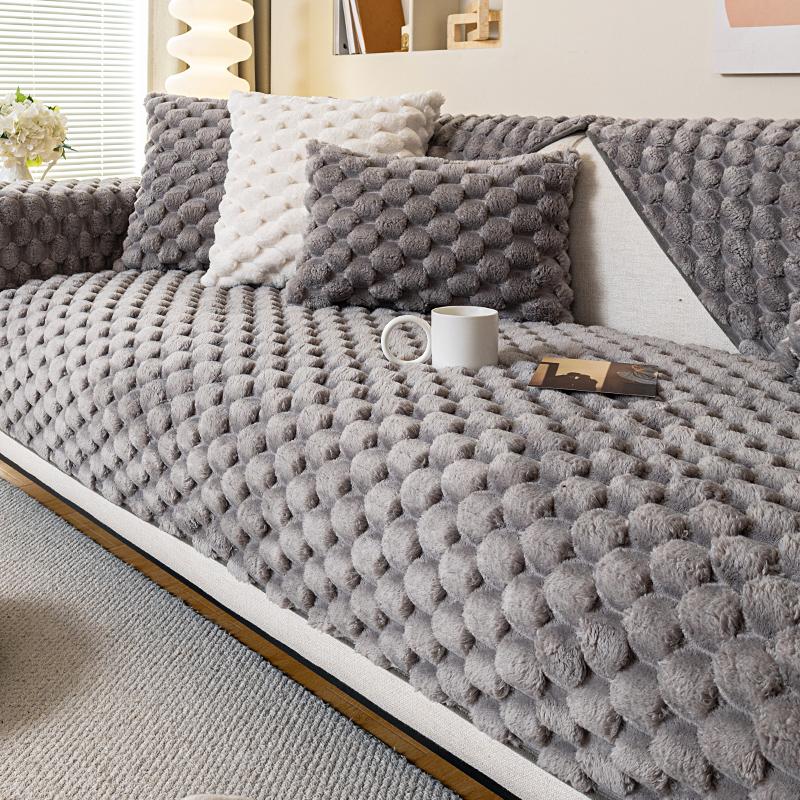 Winter Living Home Non-slip Turtle Velvet Grid Sofa Cushion Couch Covers Warm Slipcover Funda Sofa Mats