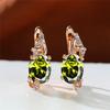 Big Oval Stone Blue Crystal Earrings Mystic Multicolor Zircon Clip Earrings Wedding Jewelry For Women