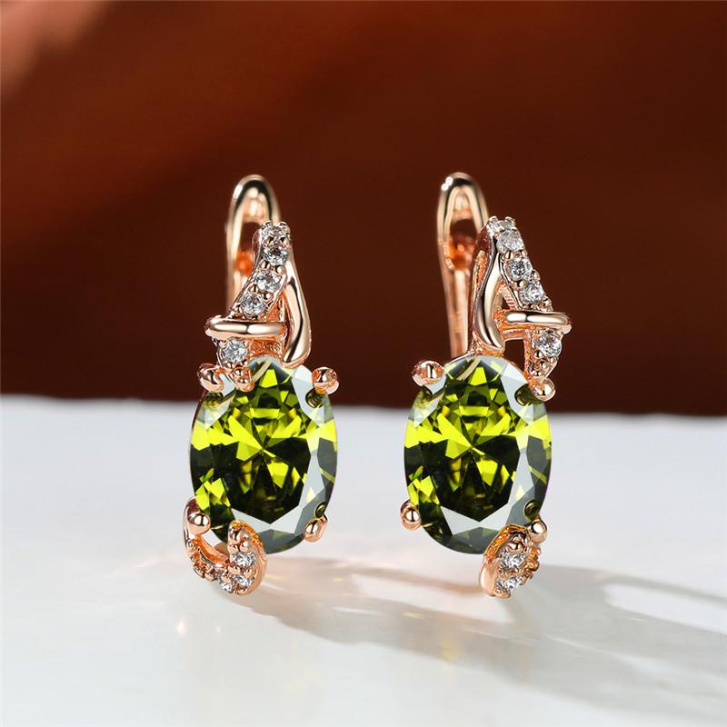 Big Oval Stone Blue Crystal Earrings Mystic Multicolor Zircon Clip Earrings Wedding Jewelry For Women